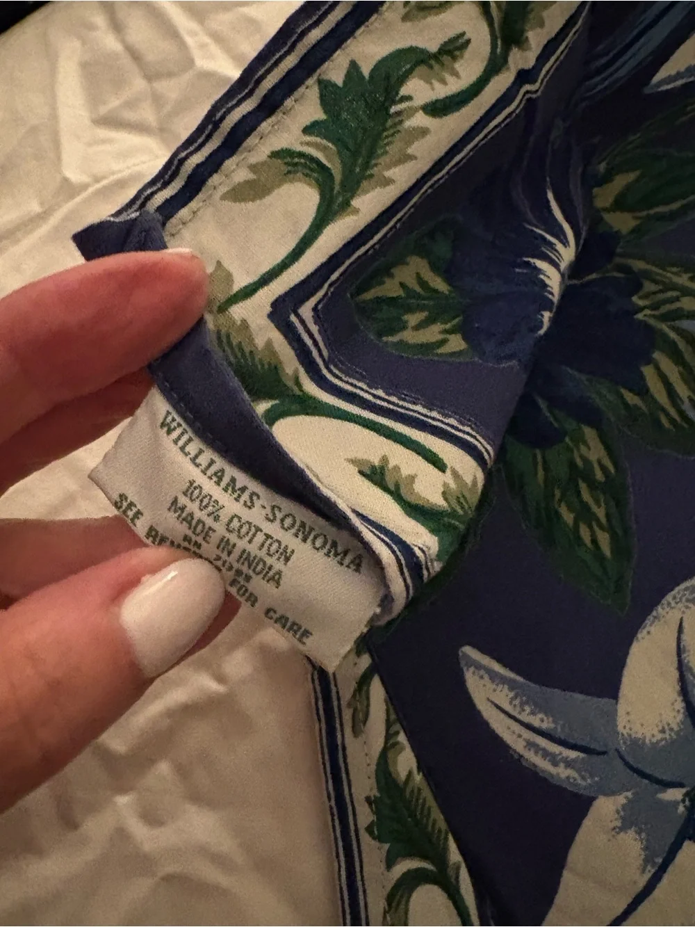 Williams Sonoma Blue Floral Napkins with White and Green Accents